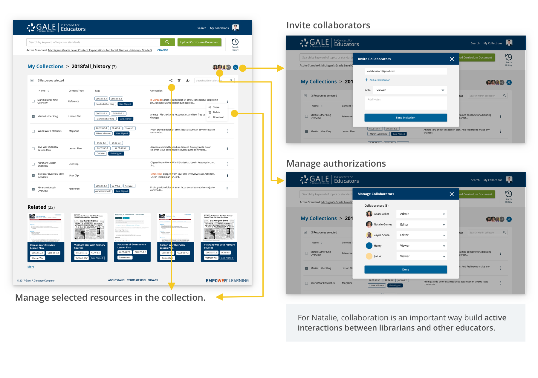 collaboration and material management screens